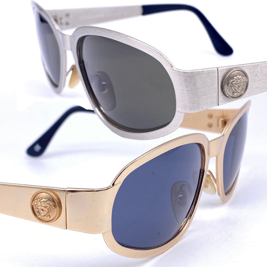 Gianni Versace S-96 medusa oval metal sunglasses coming in gold or satin silver colors, NOS 90s