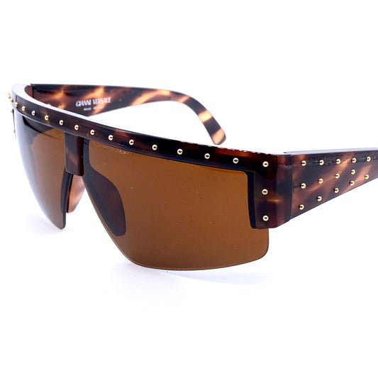 Gianni Versace 393 tortoise wrap sunglasses with small golden studs allover, NOS 90s