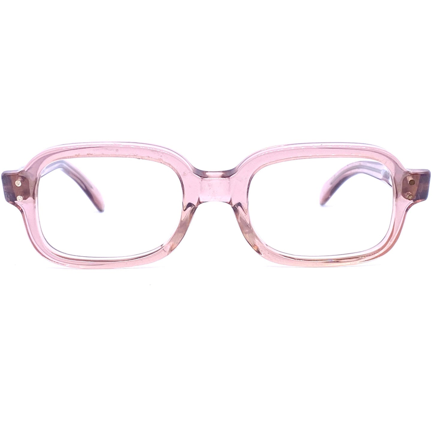 Röhm 1940s translucent pink square/rectangular kids glasses frames, NOS sz 44-18