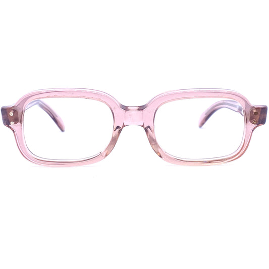 Röhm 1940s translucent pink square/rectangular kids glasses frames, NOS sz 44-18