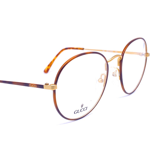 Gucci GG 2245 round golden metal frames with tortoise enameled rims and temples, NOS 90s