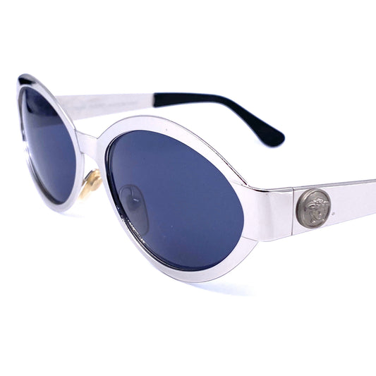 Gianni Versace S-97 medusa silver oval metal sunglasses made in Italy, NOS 1990s