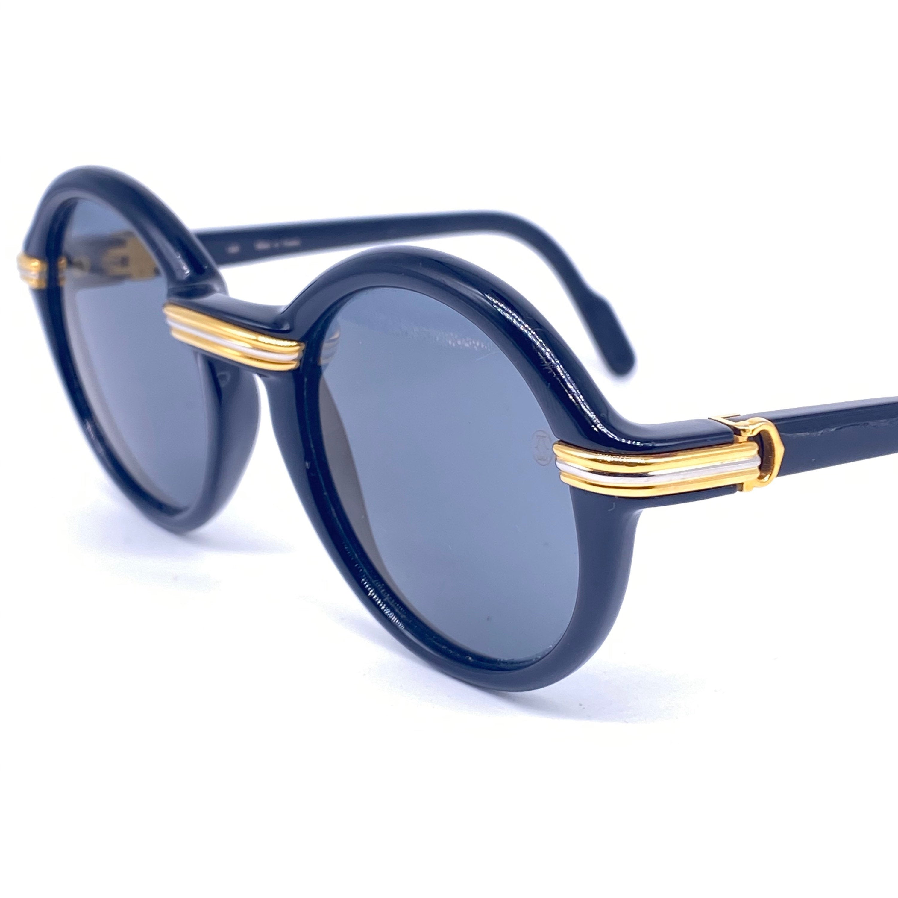 Cartier Cabriolet 49 black round cello sunglasses with trinity