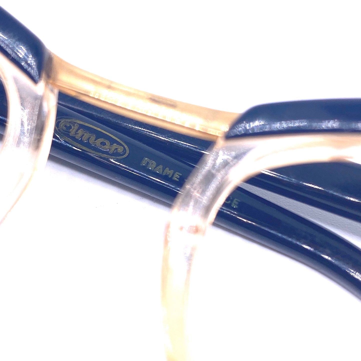 Amor bicolor clear black pin up cateye eyeglasses frames, 1950s NOS France