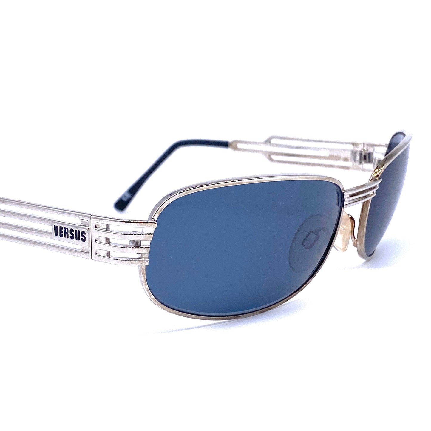Versus Versace f36 silver oval wrap sunglasses made in Italy, 1990s NOS