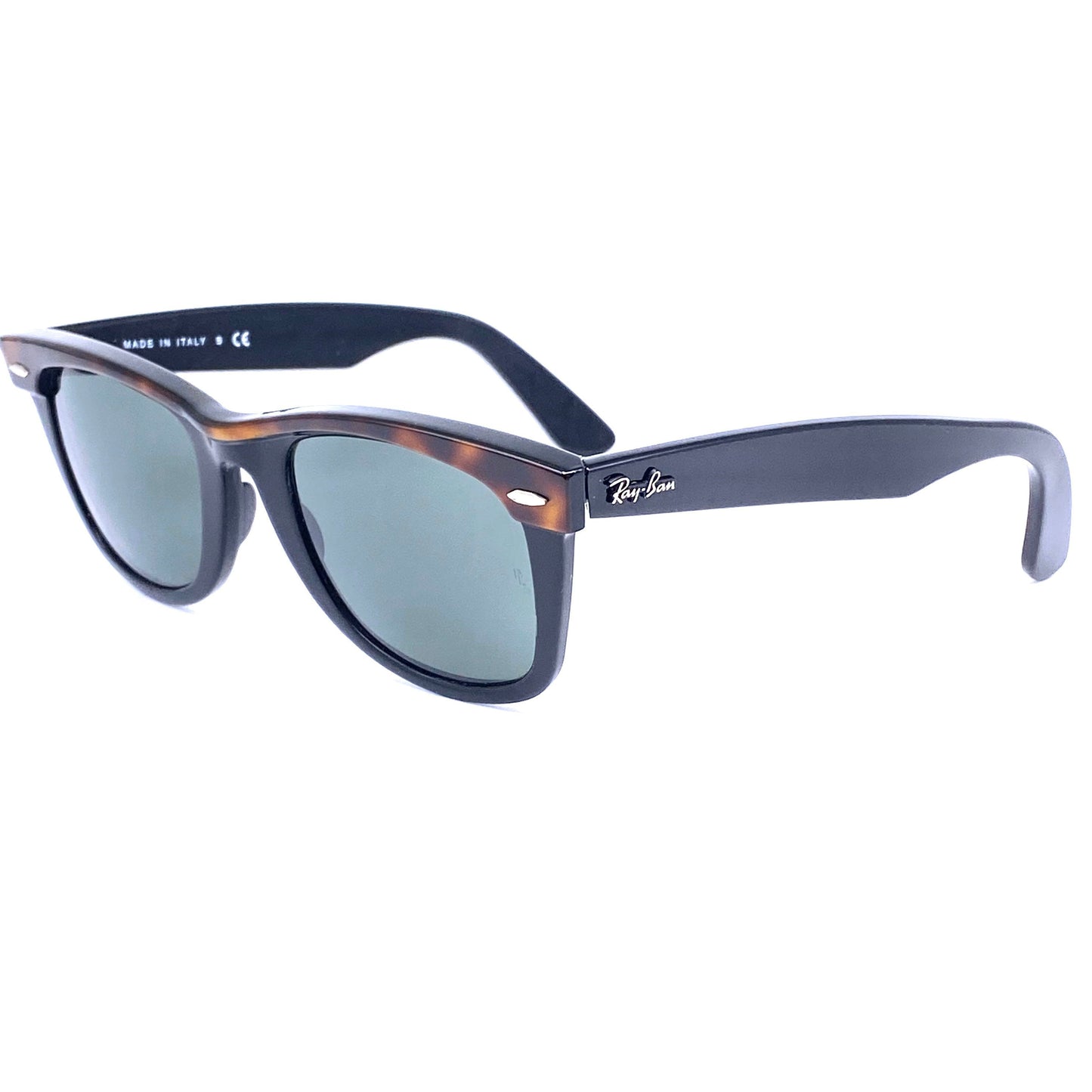 RayBan B&L wayfarer II bicolor tortoise/black sunglasses made in USA, temples substituted.