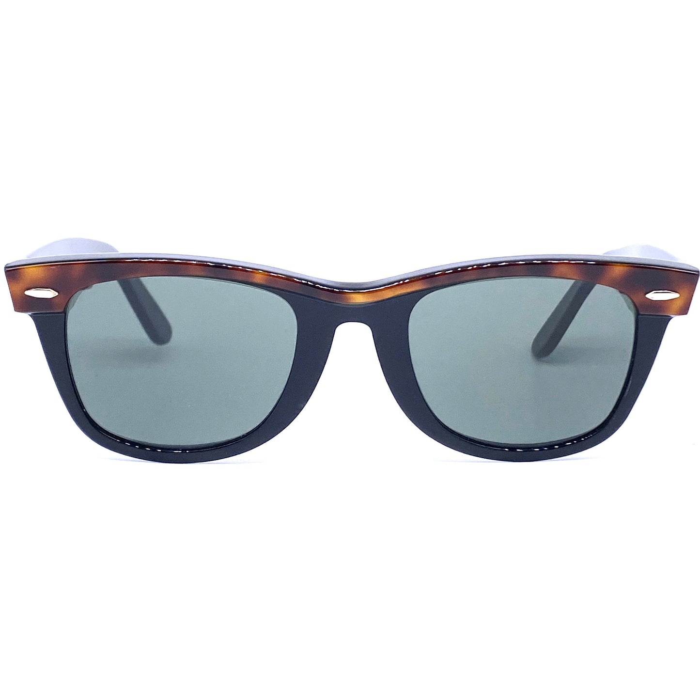 RayBan B&L wayfarer II bicolor tortoise/black sunglasses made in USA, temples substituted.