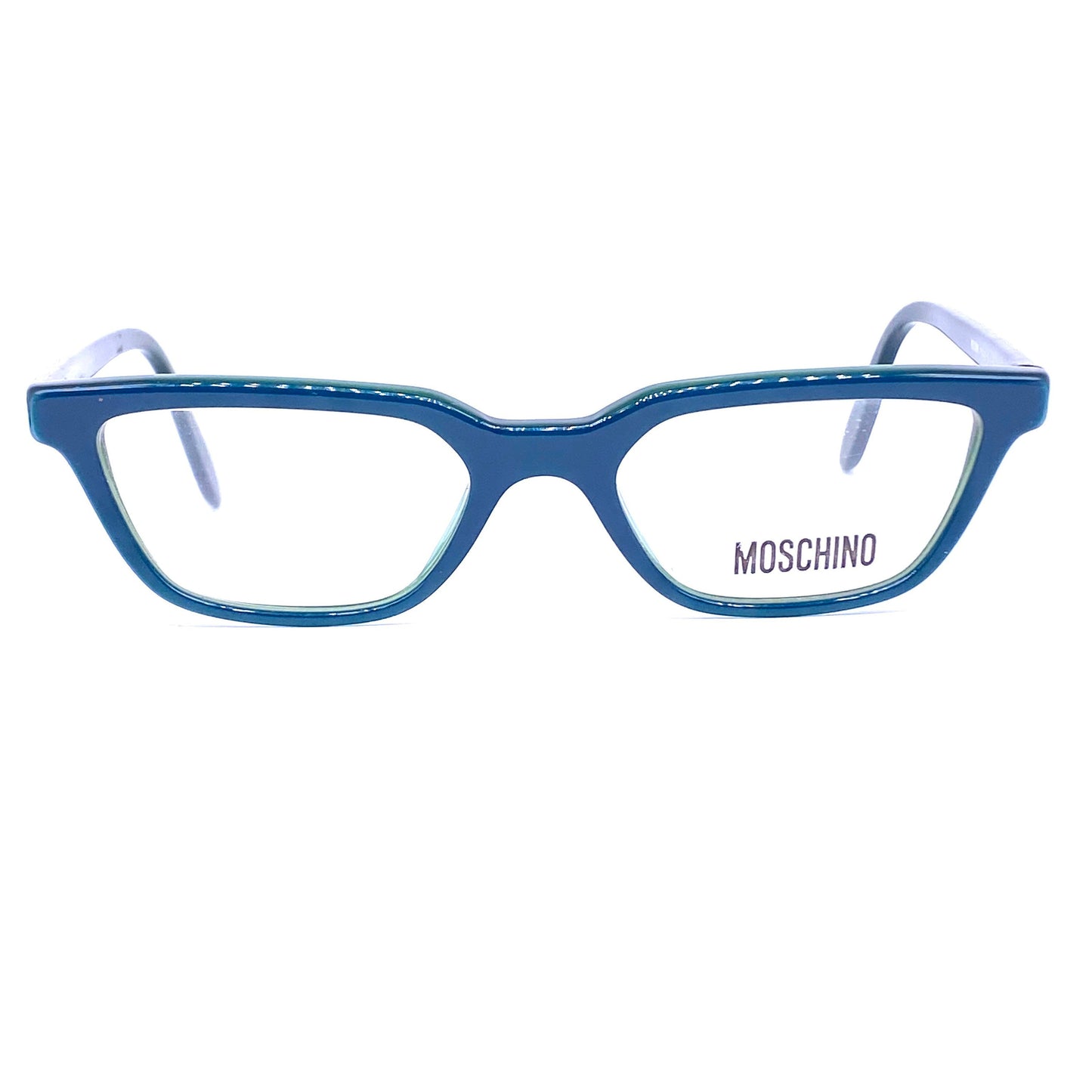 Moschino emerald/blue square cateye eyeglasses frames made in ItAly, 1990s NOS