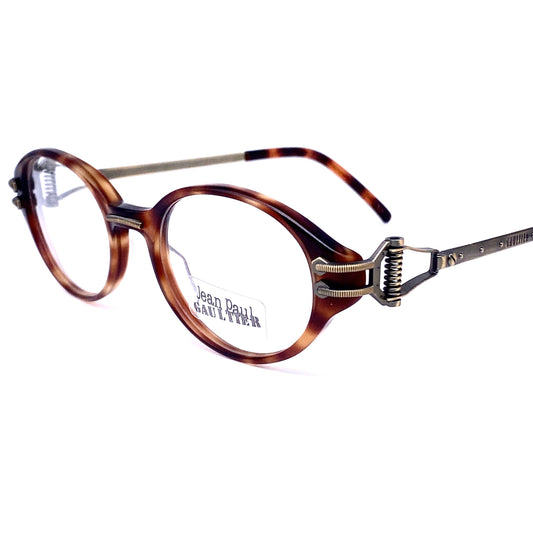 Jean Paul Gaultier 55-5201 tortoise / brass oval steampunk eyeglasses frames made in Japan, 1980s NOs