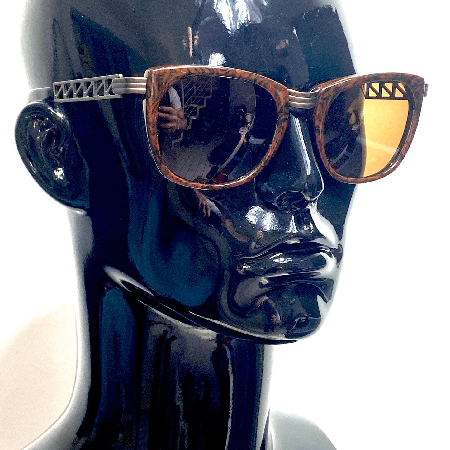 Jean Paul Gaultier 56 0272 square brown  steampunk sunglasses with “Eiffel” temples, Japan 1990s NOS