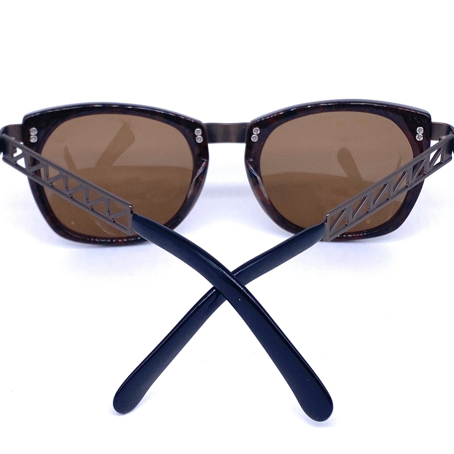 Jean Paul Gaultier 56 0272 square brown  steampunk sunglasses with “Eiffel” temples, Japan 1990s NOS