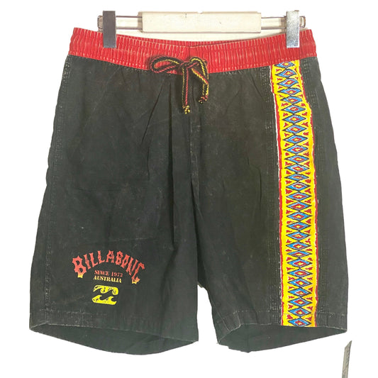 Billabong coolest black stone wash cotton surfer swim shorts with colorful details, NWT 90s, 2 sizes