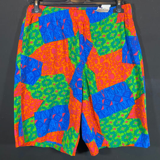 Vilebrequin St Tropez vintage swim shorts in a colorful red/blue/green pattern, NOS with tags