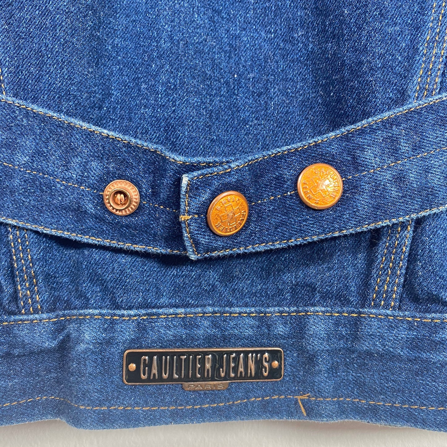 Jean Paul Gaultier vintage 90s denim trucker jacket with brass buttons, mint