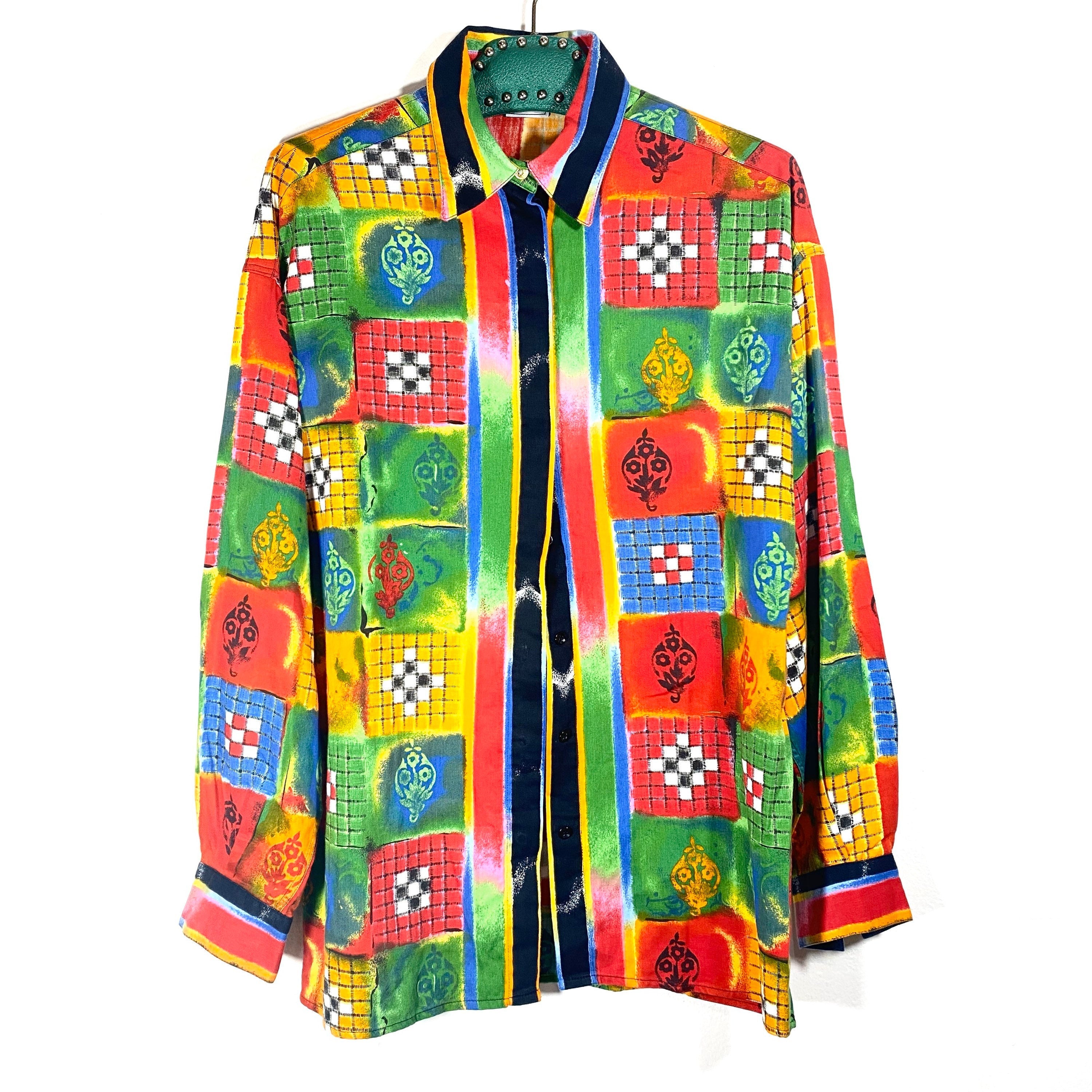 Versus Versace 90s colorful cotton shirt checkered with batik