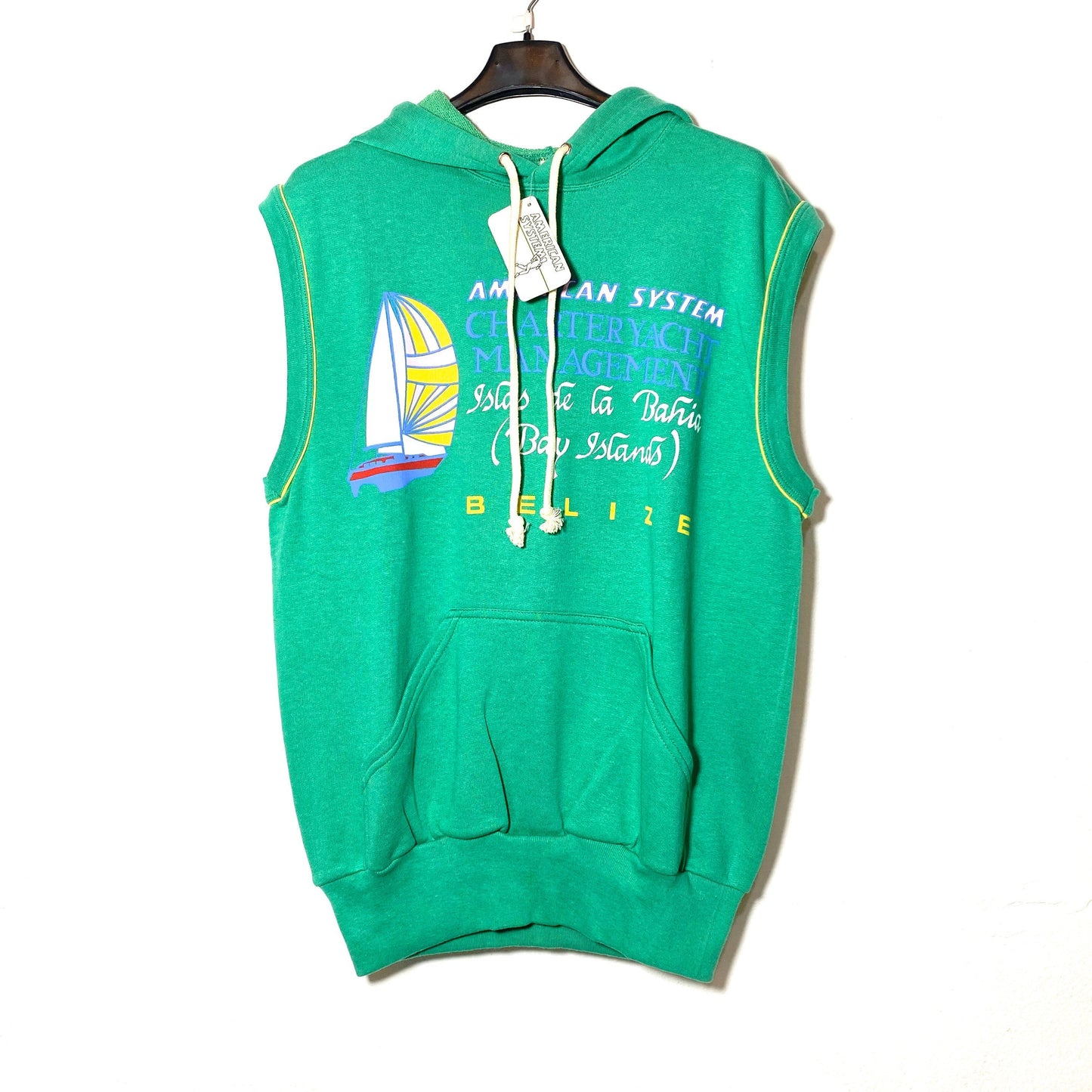 American System NOS 80s green hooded tank top / sweatshirt, new with tags sz S, M, XL