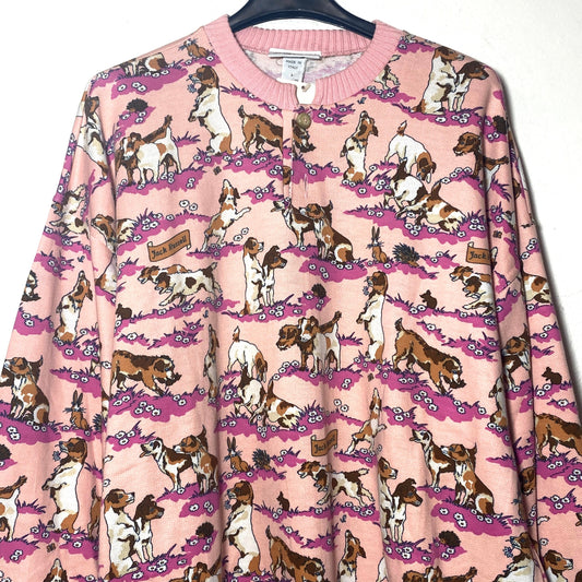 Jack russel dogs pink cotton allover print sweatshirt, size L, new with tags 1980s NOS