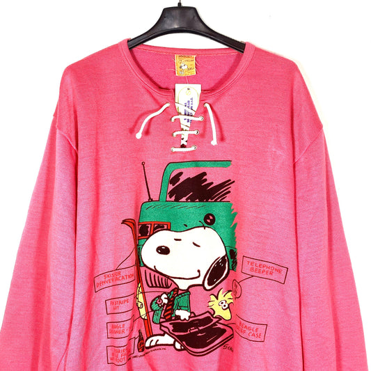 Snoopy vintage pink cotton sweatshirt with lace up collar, NWT 80s, sz XXL