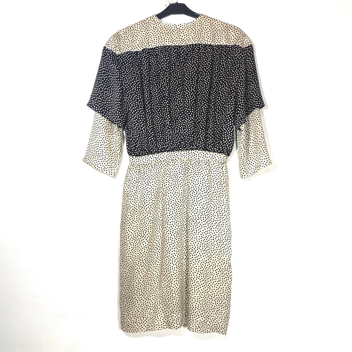Kitai Como 60s pure silk black/white ecru polka dot blouson dress, mint condition.