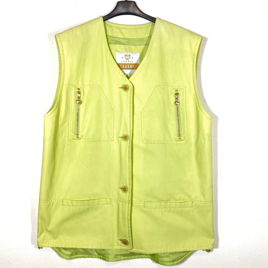 McM München light salad green vest /jacket with carved golden zippers, cool and mint