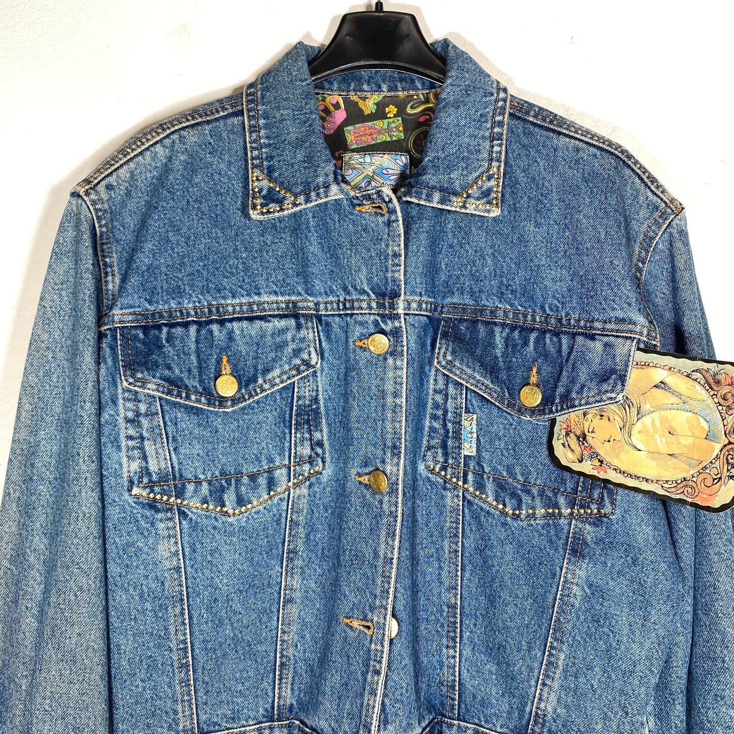 Alimatha vintage ladies studded crop denim jacket sz M, new with tags