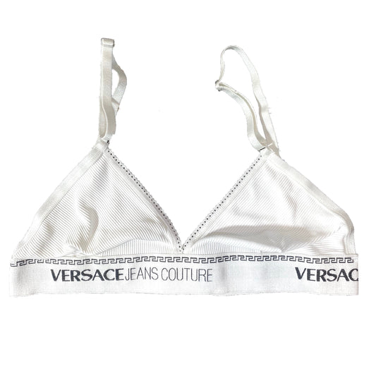 Versace Jeans Couture NOS 90s top-bra with signature bands, white new and boxed
