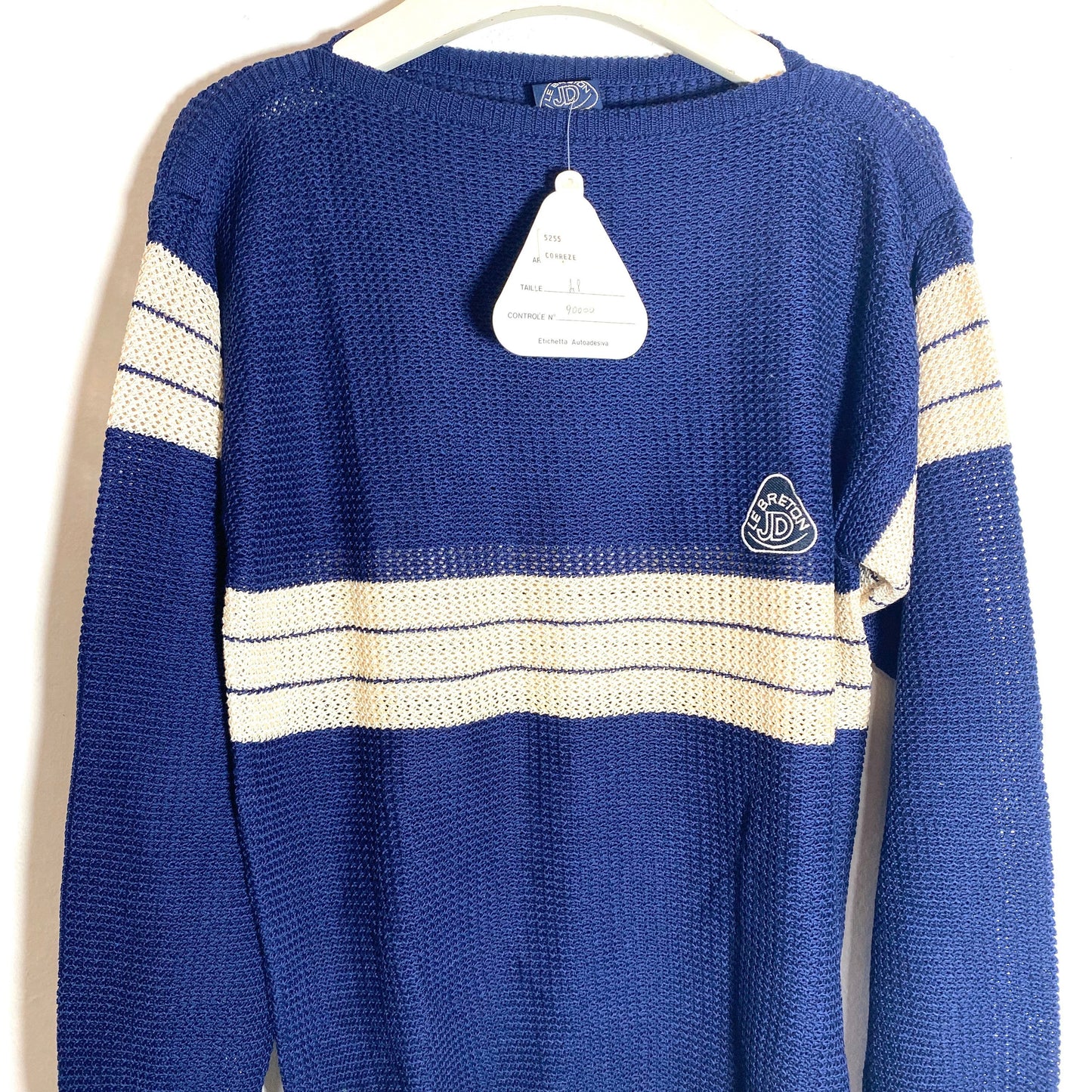 Breton mariner navy striped jumper 100% cotton boat neck jumper made in France, 80s NWT