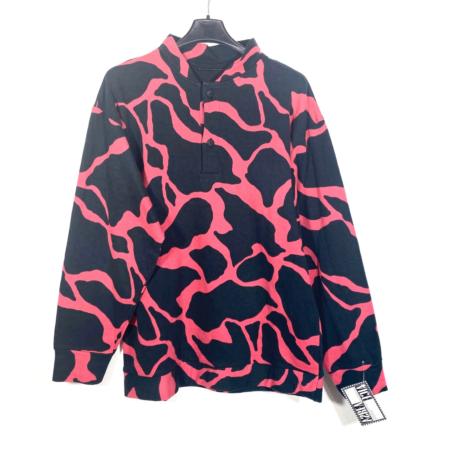 Pink / Black coolest Giraffe animalier print sweatshirt in pure cotton, NOS 80s