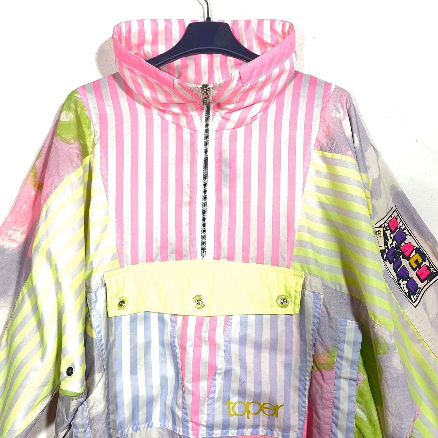 Toper flashy neon color striped / water colored allover windbreaker jacket, pure nurave style!