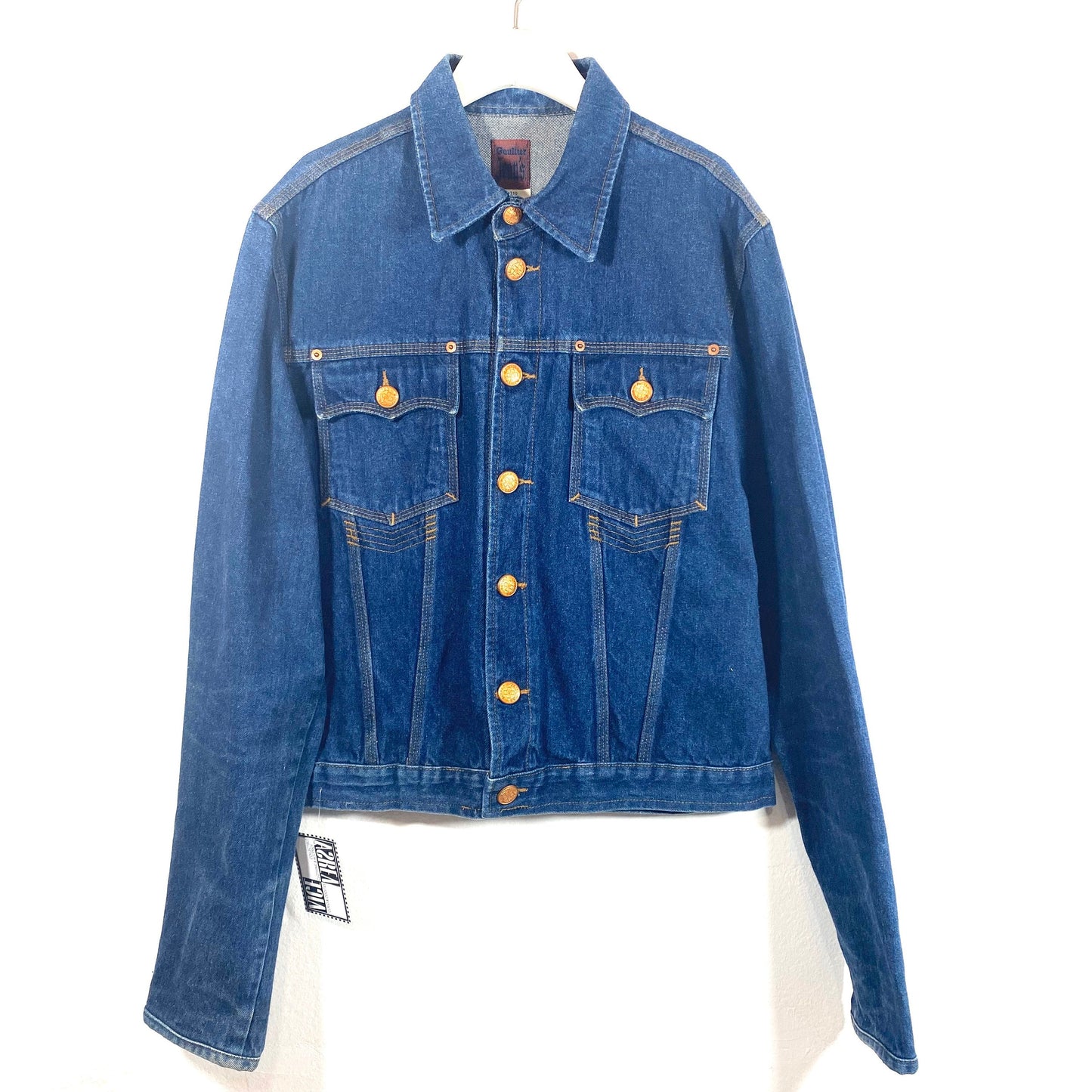 Jean Paul Gaultier vintage 90s denim trucker jacket with brass buttons, mint