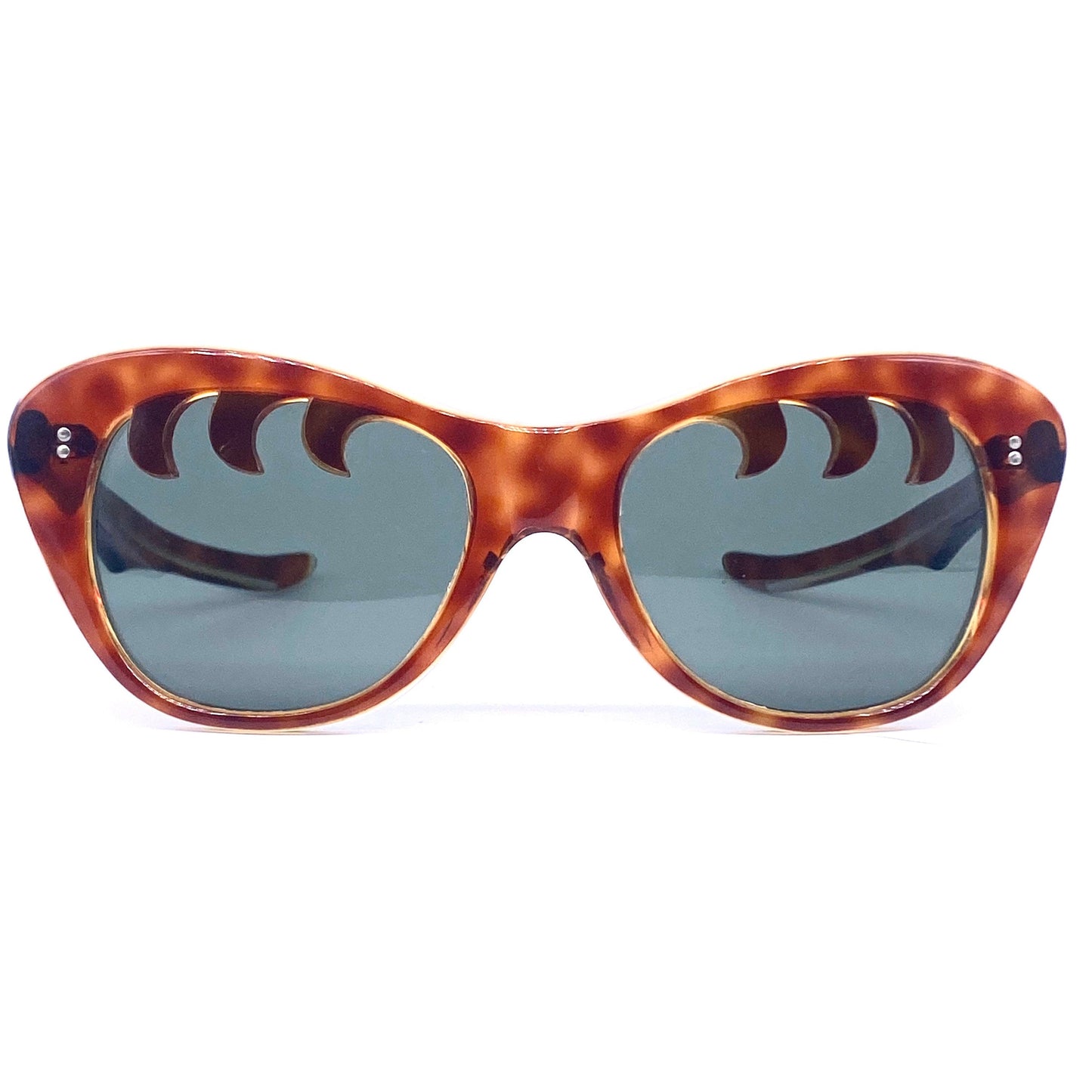 Incredibly rare 1950s handmade in France cateye oversized sunglasses with unusual eyelashes detail, new old stock