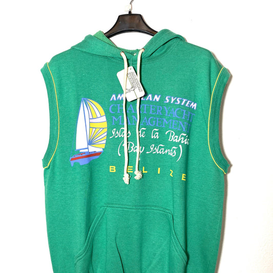 American System NOS 80s green hooded tank top / sweatshirt, new with tags sz S, M, XL