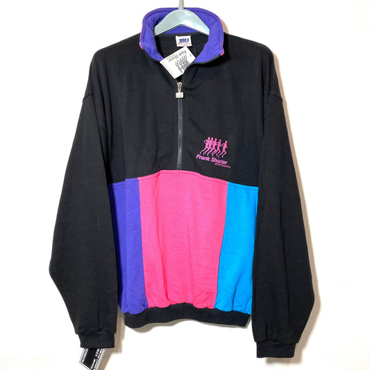 Frank Shorter 90s NWT black, purple, blue zip up cotton sweatshirt, mint
