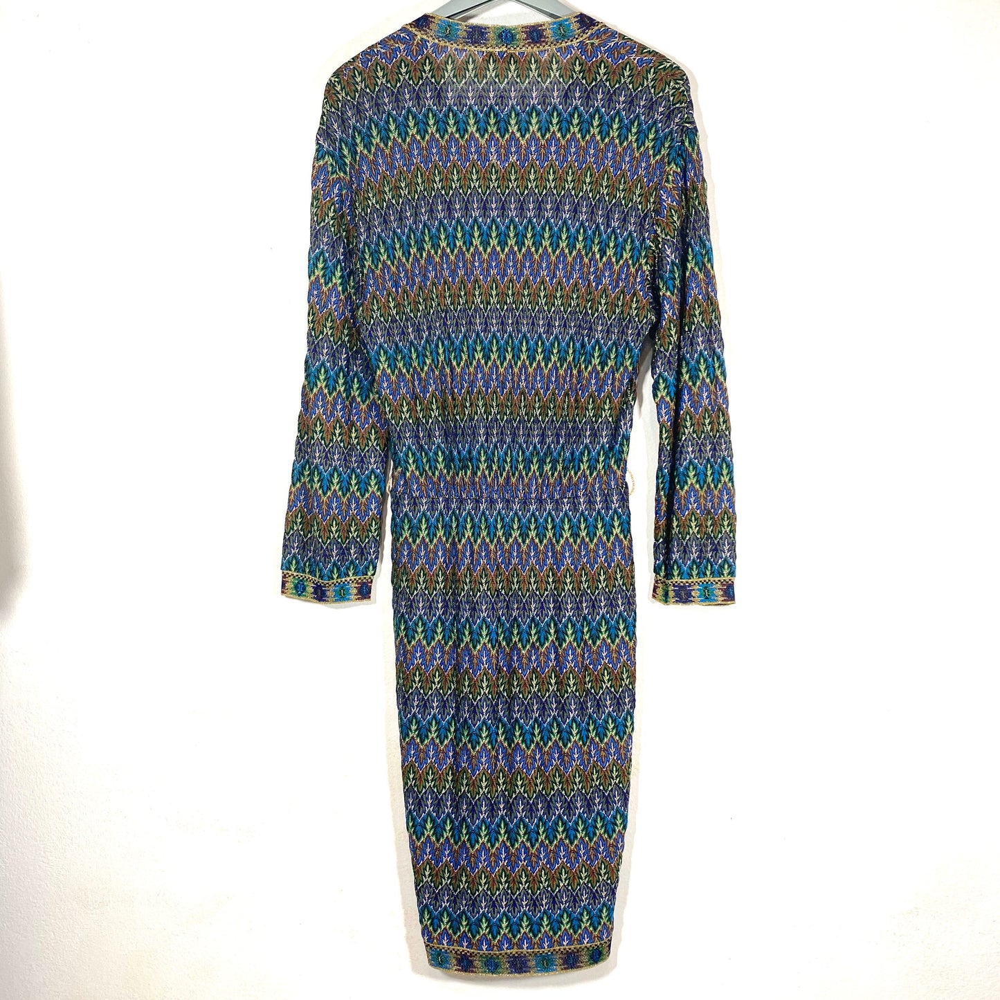Missoni stunning boho green/purple/gold tones viscose/cupro jacquard knitted dress, great condition