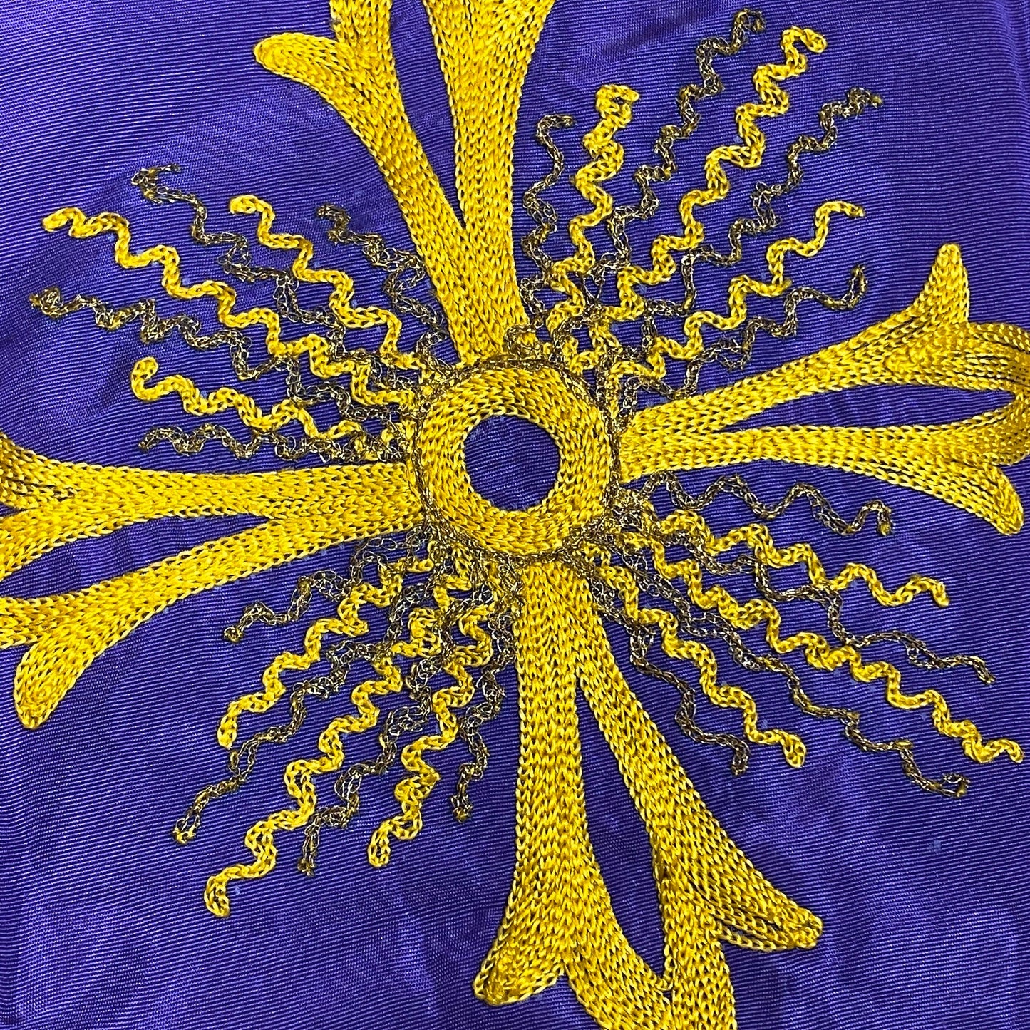 Antique priest cloth, purple silk with golden trimmings and colorful floral silk hand made embroideries