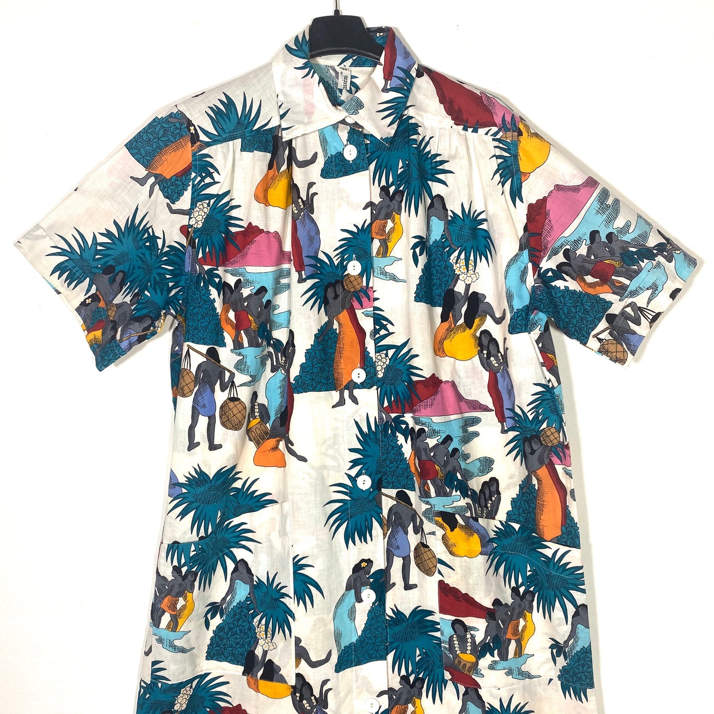 Oleg Cassini colorful tropical tribes print shirt dress, finest quality light and fresh cotton ideal for spring/summer, size 44
