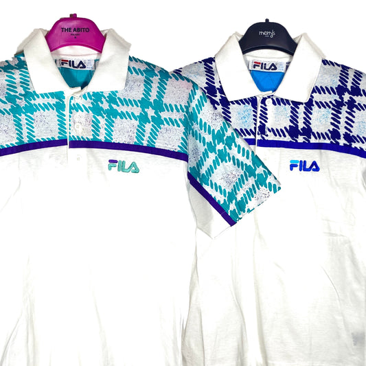 Fila ‘90s NWT white tennis cotton shirts with checkered pattern, 2 colors and sizes