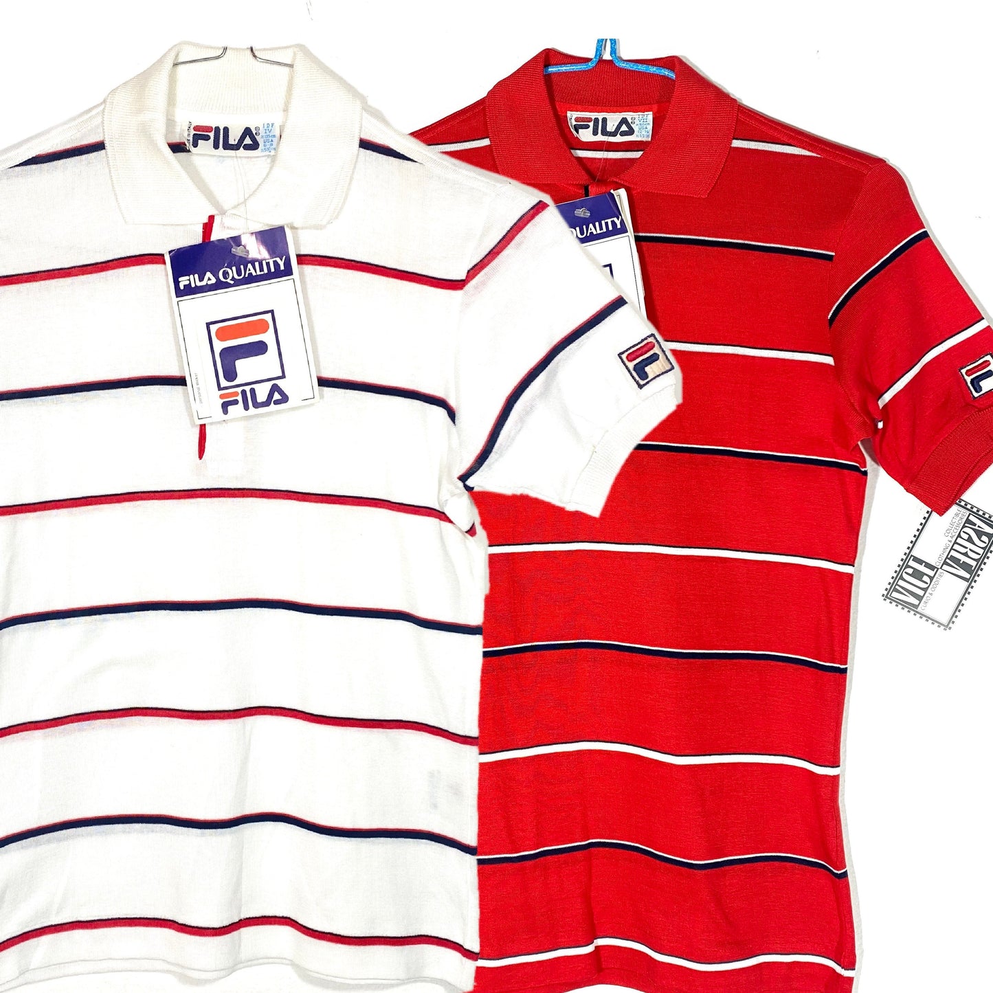 Fila ‘80s NWT iconic brand colors striped polo shirt, finest Scotland Yarn mercerised cotton, with tags