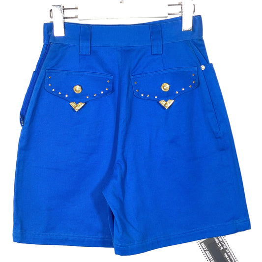 Versace Jeans Couture NWT ‘90s electric blue ladies shorts with western style adornments, mint condition.