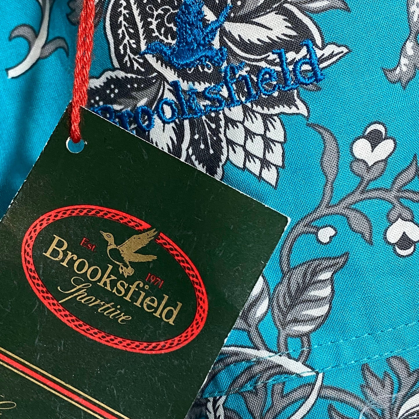 Brooksfield NWT 90s blue swim shorts with Black/white paisley print allover, 2 Colors and sizes