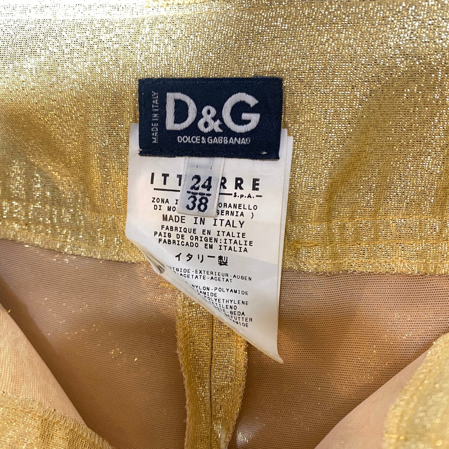 D&G 90s gold shiny ladies trousers with slit to the knees Size 38