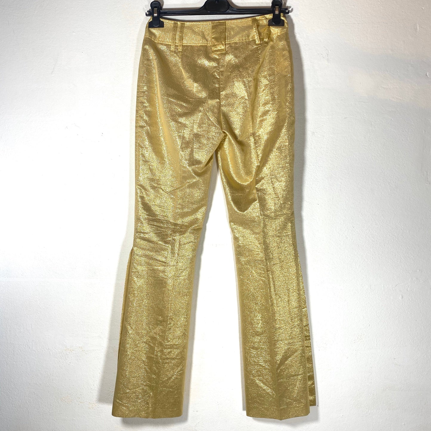 D&G 90s gold shiny ladies trousers with slit to the knees Size 38