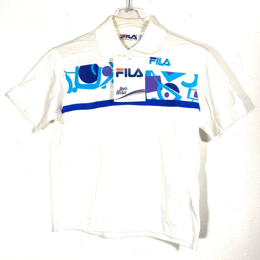 Fila Boris Becker white Cotton tennis polo shirt with abstract print, NWT 90s