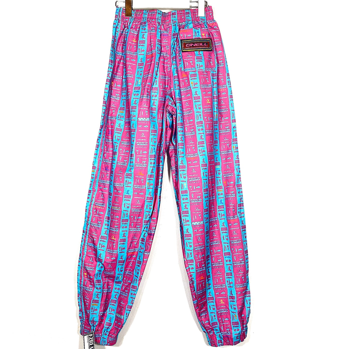 O’Neill 90s NO cotton blend surfer style trousers, fucsia blue allover, cool!