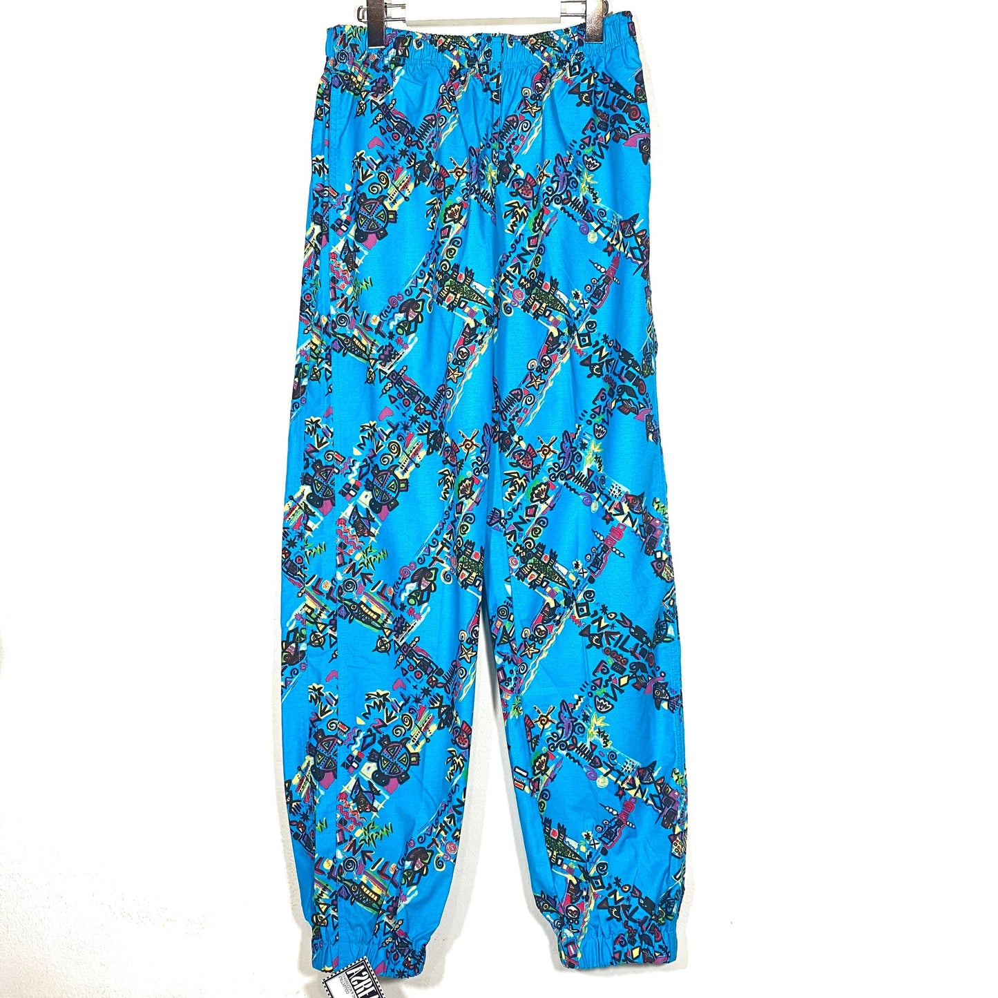 O’Neill 90s NO cotton blend surfer style trousers, fucsia or blue with colorful allover, sz S, M