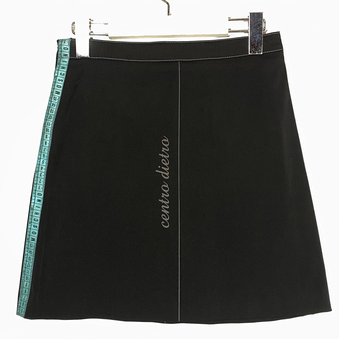 Moschino NWT black ladies / girls mini skirt with sartorial measuring tape and notes sz 36