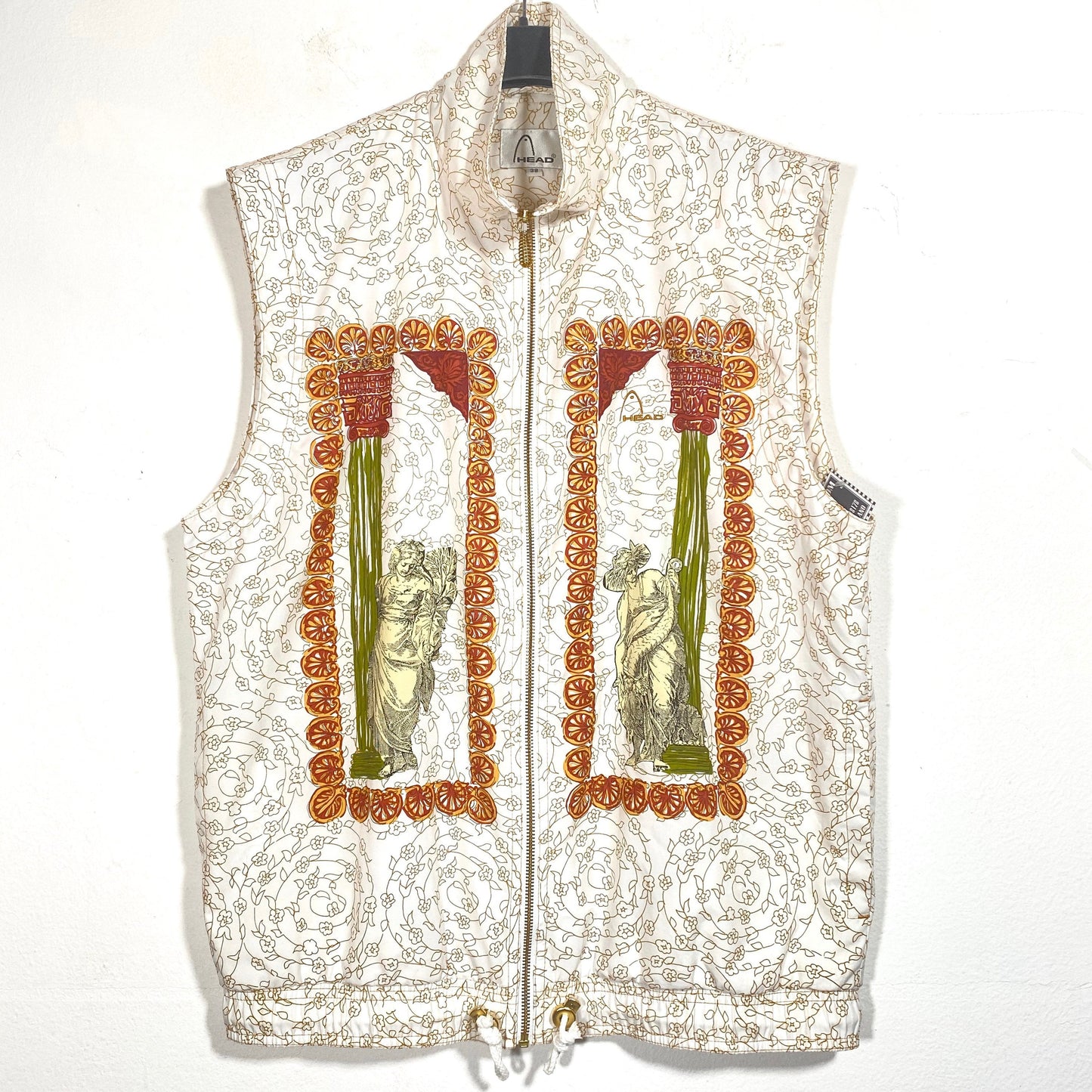 Head vtg 90s hip vest zipper jacket, coolest baroque Greek print allover, mint condition