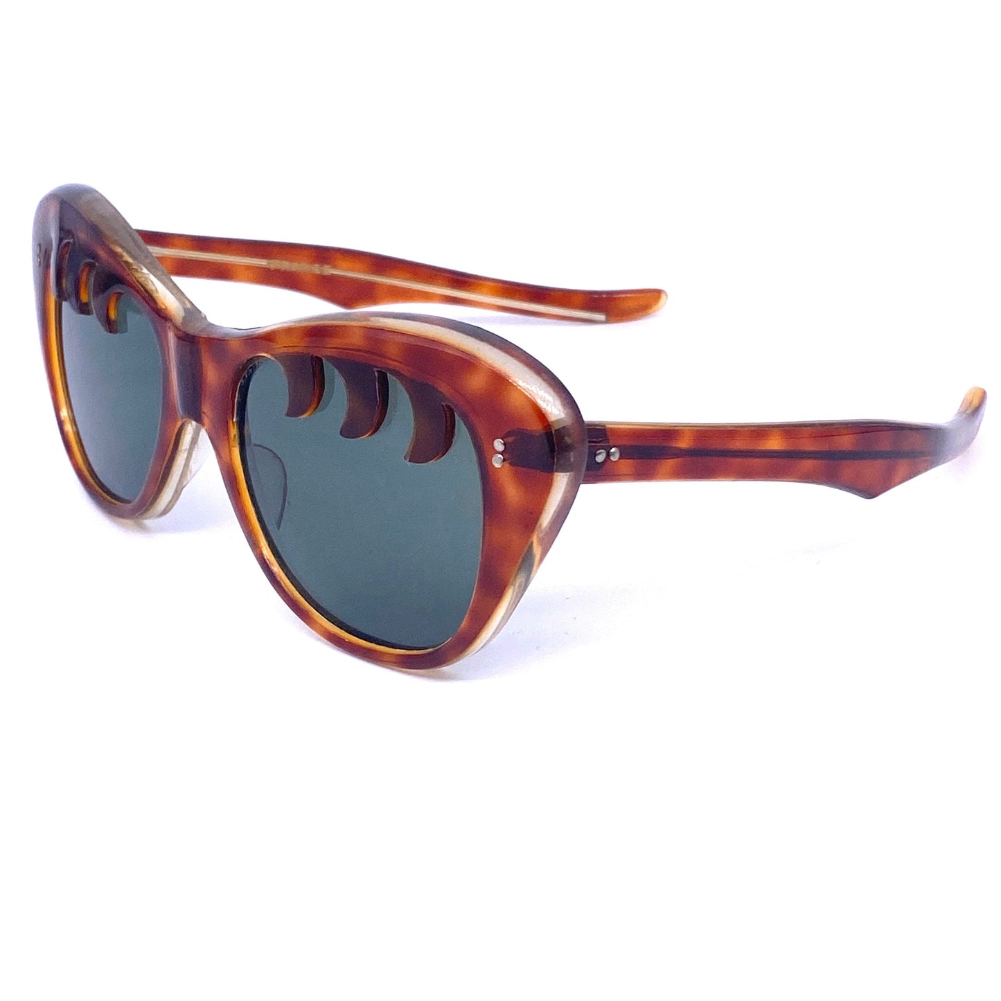 Incredibly rare 1950s handmade in France cateye oversized sunglasses with unusual eyelashes detail, new old stock