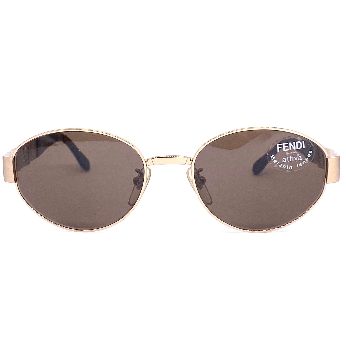 Fendi SL 7159 oval satin gold sunglasses with cutoff logo details on temples, NOs 90s, mint