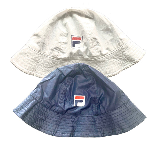 Fila vintage 90s bucket hat, white or navy with logo, fresh lining in a cotton terry, new old stock